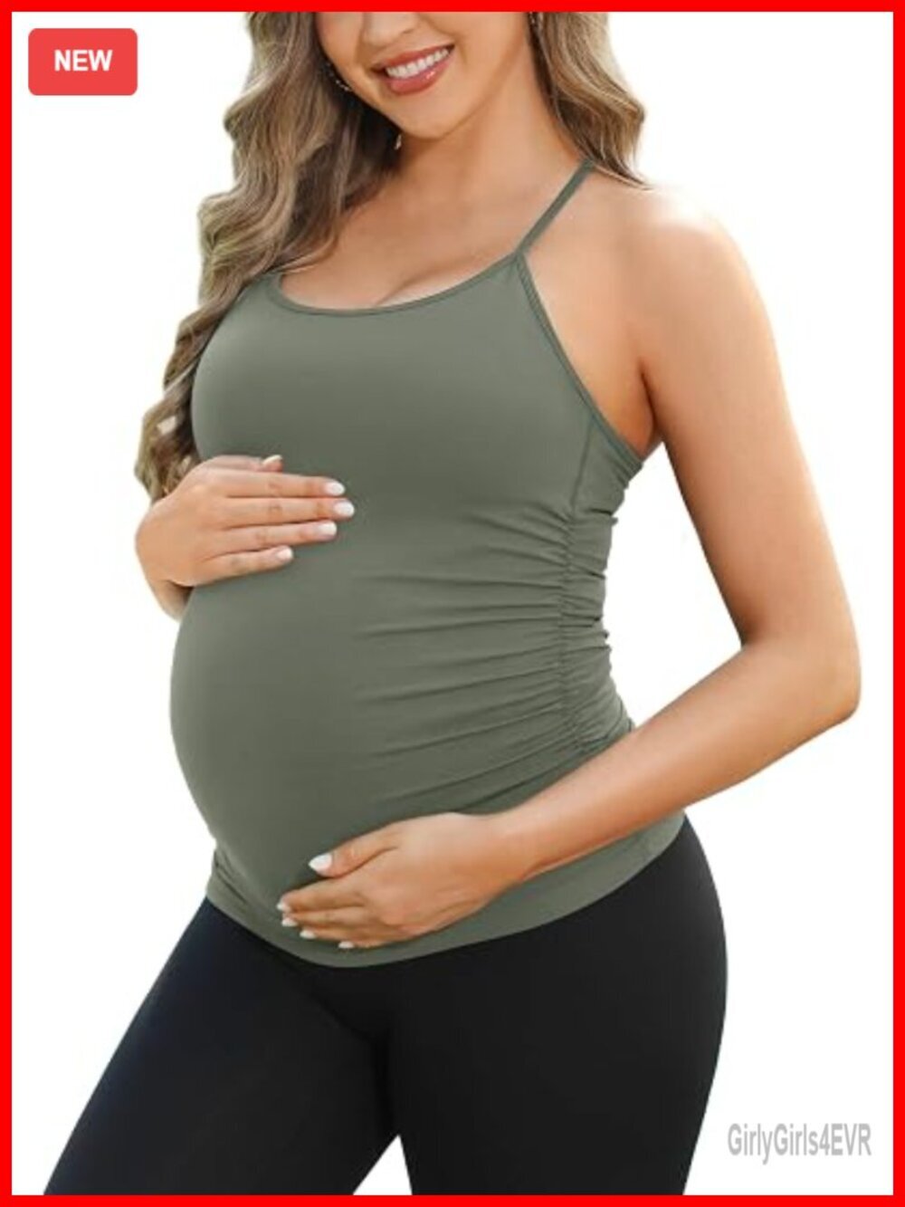 Maternity Tank Top with Built in Bra Seamless Y Back Side Ruched